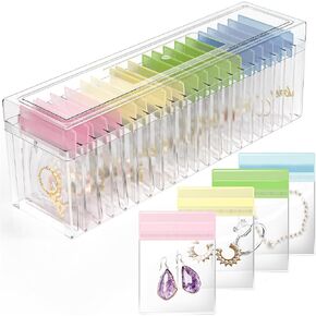 Acrylic Jewelry Box Organizer, Clear Jewelry Organizers and Storage with 20 Portable Anti Tarnish Jewelry Bags, Travel Jewelry Case for Rings Earrings Necklaces