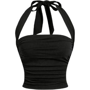 SOLY HUX Women's Halter Y2K Crop Tops Ruched Tie Back Sleeveless Going Out Slim Fit Tops