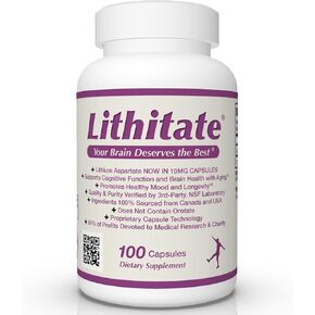 Lithium Aspartate 10mg | Supports Cognitive Function & Brain Health with Aging | NSF Certified | Promotes Mental Clarity, Healthy Mood & Longevity | Natural Supplement | 100 Capsules