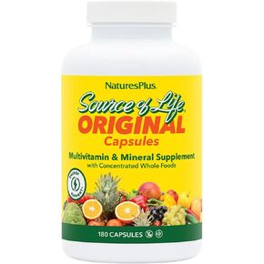 Natures Plus Source of Life - 180 Capsules - Multivitamin & Mineral Supplement - Supports Natural Energy & Overall Well-Being - Gluten Free, Vegetarian - 60 Servings
