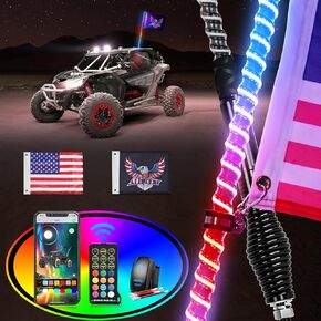 Nilight LED Whip Light 1 PC 3FT COB RGB Lighted Antenna Whips with Spring Base Remote & App Control DIY Chasing Patterns for Can-am Offroad ATV UTV RZR Polaris Dune Buggy 4-Wheeler Truck