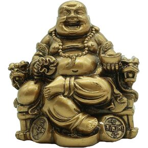 BRABUD Chinese Fengshui Resin Laughing Buddha Sitting on Dragon Chair Sculpture Wealth Lucky Statue Home Office Desk Decoration Gift Collection BS188