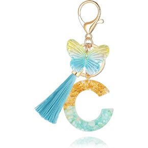 XGALBLA Cute Pink Crystal Keychains for Girls Women, Initial Letter Keychains Tassel Butterfly Bag Charms for Key Purse bags