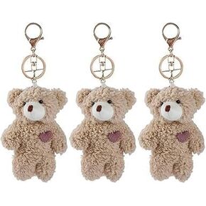 3 Pcs Brown Bear Pink Heart Plush Stuffed Keychain For Backpack, Plush Car Keychain, Backpack keychain, Soft Cotton Key Chain For DIY Keychain Crafts Stuffed Animals, Stuffed Animals