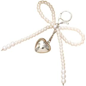 WJR Pearl Bow Bead Keychain Charm Elegant Bowknot Keyring Cute Bag Car Pruse Accessories