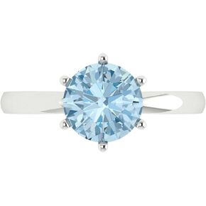 2Ct Round Cut - Natural Aquamarine - 14k White Gold - Solitaire Wedding Engagement Bridal Promise Ring