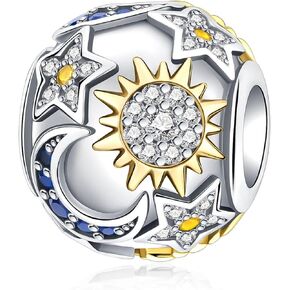Moon Sun Star Charm 925 Sterling Silver Charm Fits Women's Charm Bracelet & Necklace Valentine's Day Mother's Day Jewelry Gifts for Women