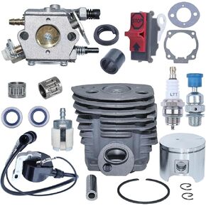 46mm Cylinder Piston Crank Bearing Kit for Husqvarna 55 50 51 Chainsaw with Carburetor 268 Ignition Coil Muffler Gasket Decompression Oil Seal Replace 503609171