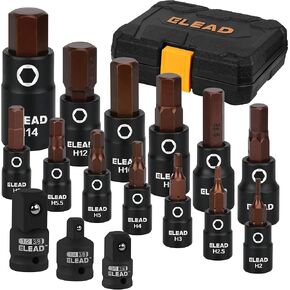 16-Piece SAE Hex Bit Impact Socket Set - Premium S2 Steel 5/64"-9/16" Allen Socket Set with Socket Adapters, 1/4", 3/8" and 1/2" Drive | Professional Mechanic Garage Tools