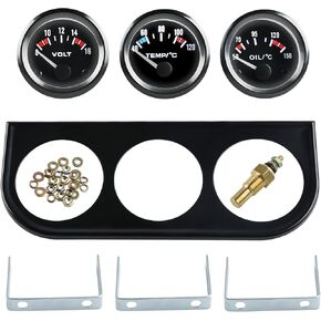 مجموعة قياس ثلاثية WATERWICH 2.52 مم مقياس تلقائي للسيارة 3 في 1 فولتميتر + مقياس درجة حرارة الماء + مقياس درجة حرارة الزيت تيار مستمر 12 فولت لسيارة شاحنة مركبة قارب جرار بحري in Kuwait