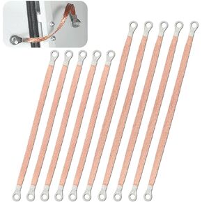 10PCS Ground Strap Automotive, 5Pcs 10"x 1/2" & 5Pcs 12" x 1/2" Vehicle Grounding Straps with Ring Terminals, Universal Automotive Engine Flat Braided Copper Ground Strap(Silver)