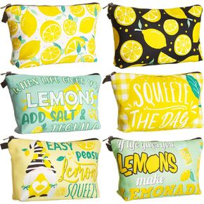 Reginary 6 Pcs Makeup Bags Purse Travel Cosmetic Pouch Waterproof Multifunction Makeup Pouch with Zipper Toiletry Bag Pencil Case Organizer Makeup Accessories for Women Girls Teenagers (Lemon Style)