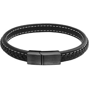 555Jewelry Stainless Steel Magnetic Clasp Thin Braided Black Leather Bracelet for Men