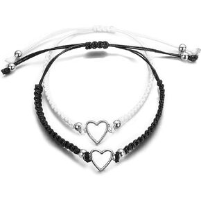 2 Pcs Couple Bracelet Eternal Love Vow Love Bracelet Best Friends Braided Stretchable Bracelet Valentine's Day for Men and Women