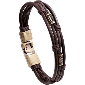 HAQUIL Rustic Leather Wrap Bracelet with Antique Bronze Accents | Handcrafted Vintage-Inspired Wristband for Men