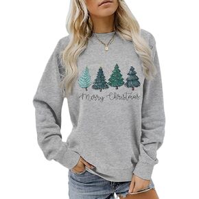 Christmas Tree Sweatshirt for Women Merry and Bright Graphic Long Sleeve Shirt Xmas Holiday Casual Pullover Tops