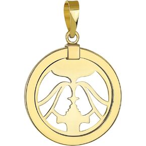 14K Yellow Gold Reversible Round Gemini Twins Zodiac Sign Pendant