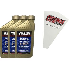 Three Pack compatible with Yamaha Yamalube Full 4-Stroke Synthetic 10W-40 Oil LUB-10W40-FS-12 Contains Three Quarts and a Funnel