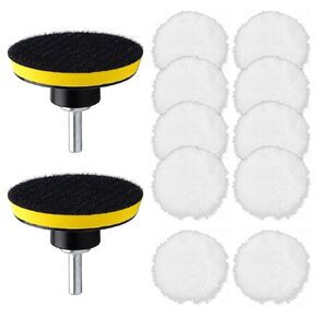 10pcs Drill Polishing Pads, Wool Buffing Pad with 2 M10 Drill Adapters and 2 Connection Suction Cups Car Polisher Buffer Drill Attachments for Car Polishing, Waxing, Painting, Tile Polishing