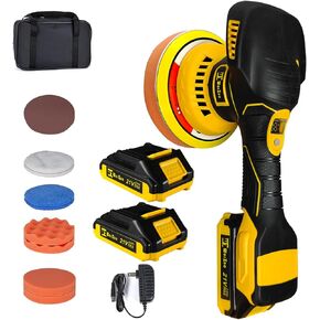 Cordless Car Buffer Polisher kit with 21V 2 X 2.0Ah Rechargeable Batteries,6 Inch Car Buffer Waxer Kit, 6 Variable Speed 5500RPM Car Buffer Polisher for Car Detailing/Polishing/Waxing