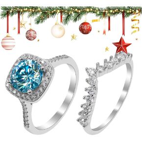 Moissanite Engagement Ring for Women, 2CT D Color VVS1 Clarity, 925 Sterling Silver with 18K White Gold Plated Moissanite Wedding Band, Ideal Gift for Women