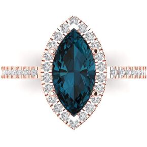 Clara Pucci 2.38 ct Marquise Cut Real London Blue Topaz 14k White Gold Halo Solitaire W/Accents Wedding Engagement Bridal Promise Ring