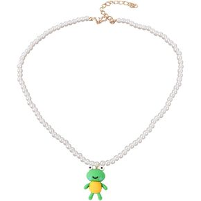Cute Frog Pendant Necklace Multicolor Beaded Pearl Chain Frog Necklaces for Women Cartoons Animal Frog Pendants Necklace Girls Gift Jewelry