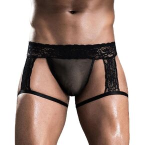 SEAUR Men's See Through Lace Boxer Brief Breathable Lightweight Low Rise Underwear Elastic Comfort Stretchy Lingerie