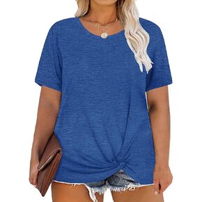 KARALIN Womens Plus Size T-Shirts Short Sleeve Crew Neck Soft Classic Casual Loose Knotted Tops