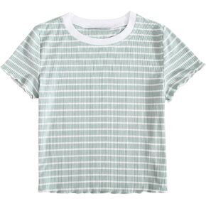 SweatyRocks Women's Striped Ringer Crop Top Summer Short Sleeve Color Block T-Shirts