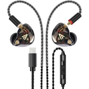 سماعات أذن سلكية Vibes 202ML - سماعات HiFi داخل الأذن - وسائد أذن عازلة للضوضاء مع ميكروفون - صوت واضح، وجهير عميق وسماعات مريحة - MMCX إلى Lightning وكابل مطلي بالفضة - حقيبة حمل in Kuwait