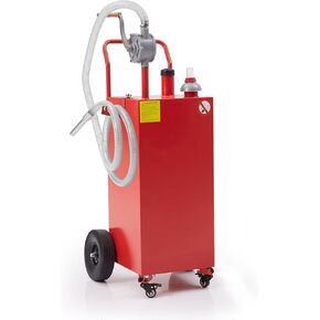 GarveeTech 40 Gallon Fuel Gas Caddy Tank Gasoline Diesel Can Hand Siphon Pump With Rolling Flat-Free Solid Rubber Wheels for Boat, Atv, Car, Motorcycle