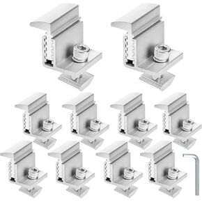 YOUEON 10 Pack Solar Panel End Clamps 35-50mm Adjustable, Aluminum Z Bracket for Solar Panel Include 10 Screws M8, Aluminum Rail Roof Mount End Clamps for Solar Panel PV Mounting System, Silver