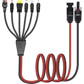 1 to 6 Y Splitter Solar Connector Kit Extension Cable with Female and Male Connectors Solar for Panel Adaptor Kit Tool, 4 Feet Solar Connector Extension Cable, DC8mm DC6.5mm, DC5.5mm Connector