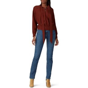Coach Women's Brown Satin Tie Neck Blouse