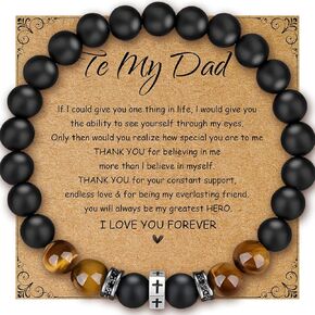 Men Bracelet Set Tigers Eye Bracelet 8mm Black adjustable Beaded Summer Cuff Charm Bracelets for son Husband Elegant Cross Bracelet (To My Dad)