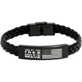 Leather Bracelet,US American Memorial Day Bracelet, Military Gifts for Men, Military Memorial Gifts for US Army, Black Rope Bracelet