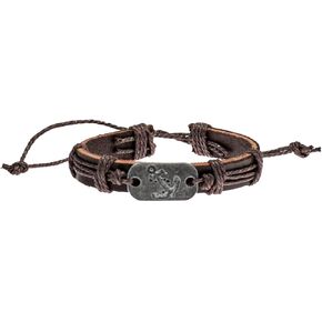 BlueRica Engraved Anchor on Antique Silver Dog Tag Adjustable Black Leather and Cord Bracelet (Brown Anchor(Old Silver))