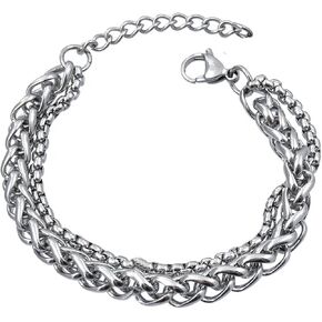 Bracelets for Men, Keel Chain and Square Pearl Chain Double Layer Bracelets 6mm/3mm Cuban Bracelets for Men 7/7.8/8.6 Inches Mens Bracelet Chain Men Jewelry Men Gifts