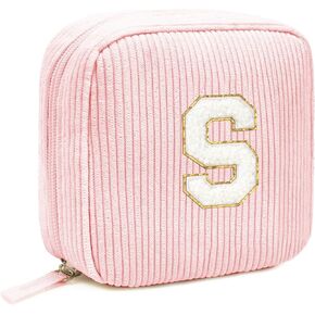 LETGO Birthday Gifts for Women Small Personalized Initial Monogram Makeup Bag,Preppy Corduroy Makeup Bags Travel Toiletry Bag Cute Pouch Purse for Her Mom Girlfriend Wife Sister Teacher Bridesmaid