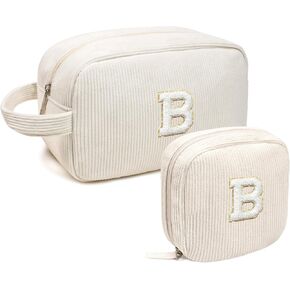 LETGO Birthday Gifts for Women Small Personalized Initial Monogram Makeup Bag,Preppy Corduroy Makeup Bags Travel Toiletry Bag Cute Pouch Purse for Her Mom Girlfriend Wife Sister Teacher Bridesmaid