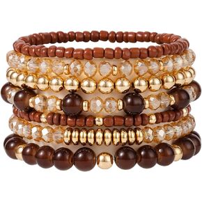 Boho Beaded Stretch Bracelets For Women Girls Stackable Crystal Gold Beaded Bracelets Set Trendy Handmade Friendship Braeclet Jewelry Gifts