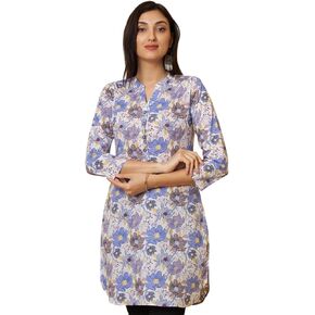 Tissu Women's Sky Blue Floral Printed Pure Cotton Kurti Tunic