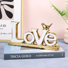 Love Sign Decoration,Gold Love Signs for Home Decor Statue,Modern Bird Sculpture Personalized Love Decor,Gold Style Figurine Decorative Ornaments for Living Room,Bedroom,Desktop (Love Gold)
