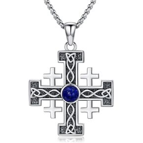 Jerusalem Cross Necklace for Men Women Sterling Silver Celtic Knot Cross Pendant Necklace Cross Jewelry for Birthday Christmas