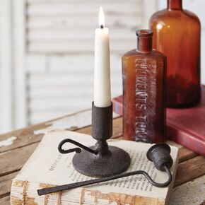 Colonial Tin Works Chamber Candlestick Holder and Snuffer, 3.25-inch Height, Home Decoration, Black, 371006