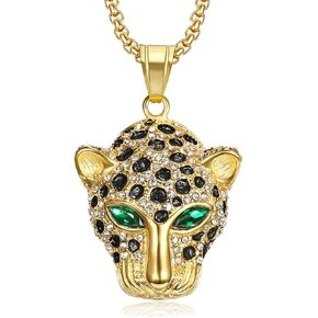 Leopard Head Pendant, Cheetah Head Necklace for Men, Norse Viking Leopard Head Necklace Leopard Head Jewelry, Hip Hop Punk Leopard Head Animal Pendant Necklace for mens