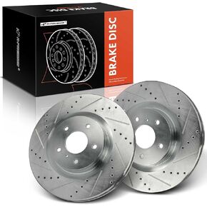 A-Premium 12.76 inch (324mm) Front Drilled and Slotted Disc Brake Rotors Compatible with Select Nissan and Infiniti Models - 350Z 2003-2008, G35 2003-2004, 2-PC Set