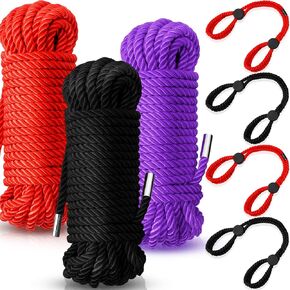 7 Pcs Valentines Day Gifts Soft Silk Rope Twisted Trim Cord Rope Nylon String Rope Set Include 3 Pcs Skin Friendly Rope and 4 Pcs Adjustable Rope Bracelet 32.81 ft Ankle Cuffs Ropes