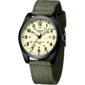 NIBOSI Mens Watches Analog Military Watch with Calendar Luminous Dial Green Nylon Strap Waterproof Men's Wrist Watches Vintage Army Classic Dainty Dress Designer Quartz Watches for Men